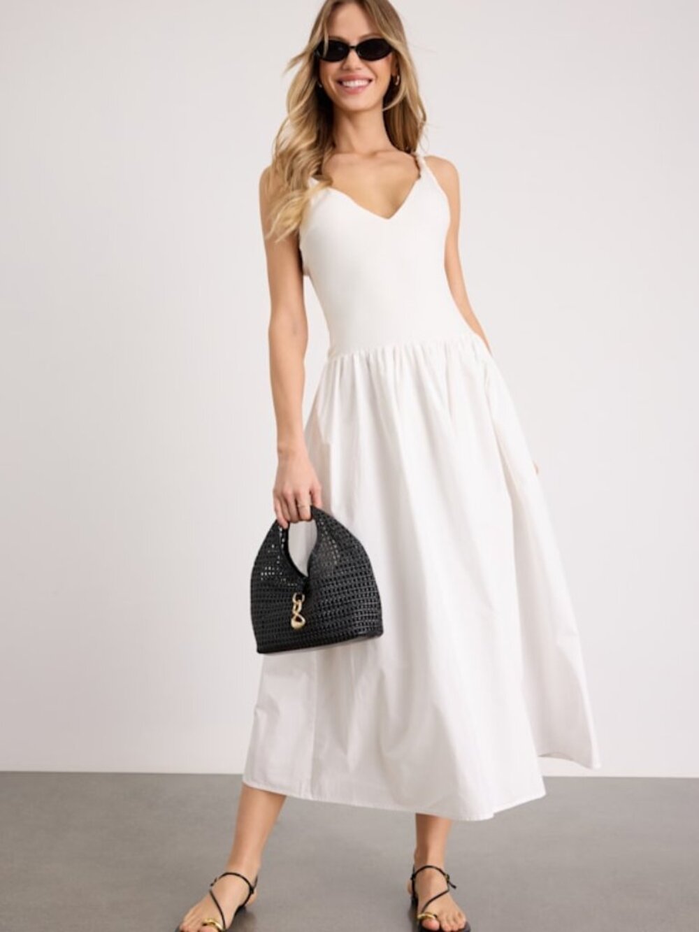 Lulus Tyler White Twisted Strap Midi Dress - Size L